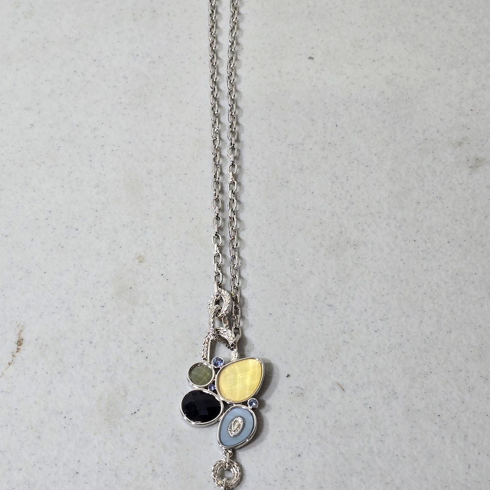 Elegant Silver Multi-Stone Pendant Necklace